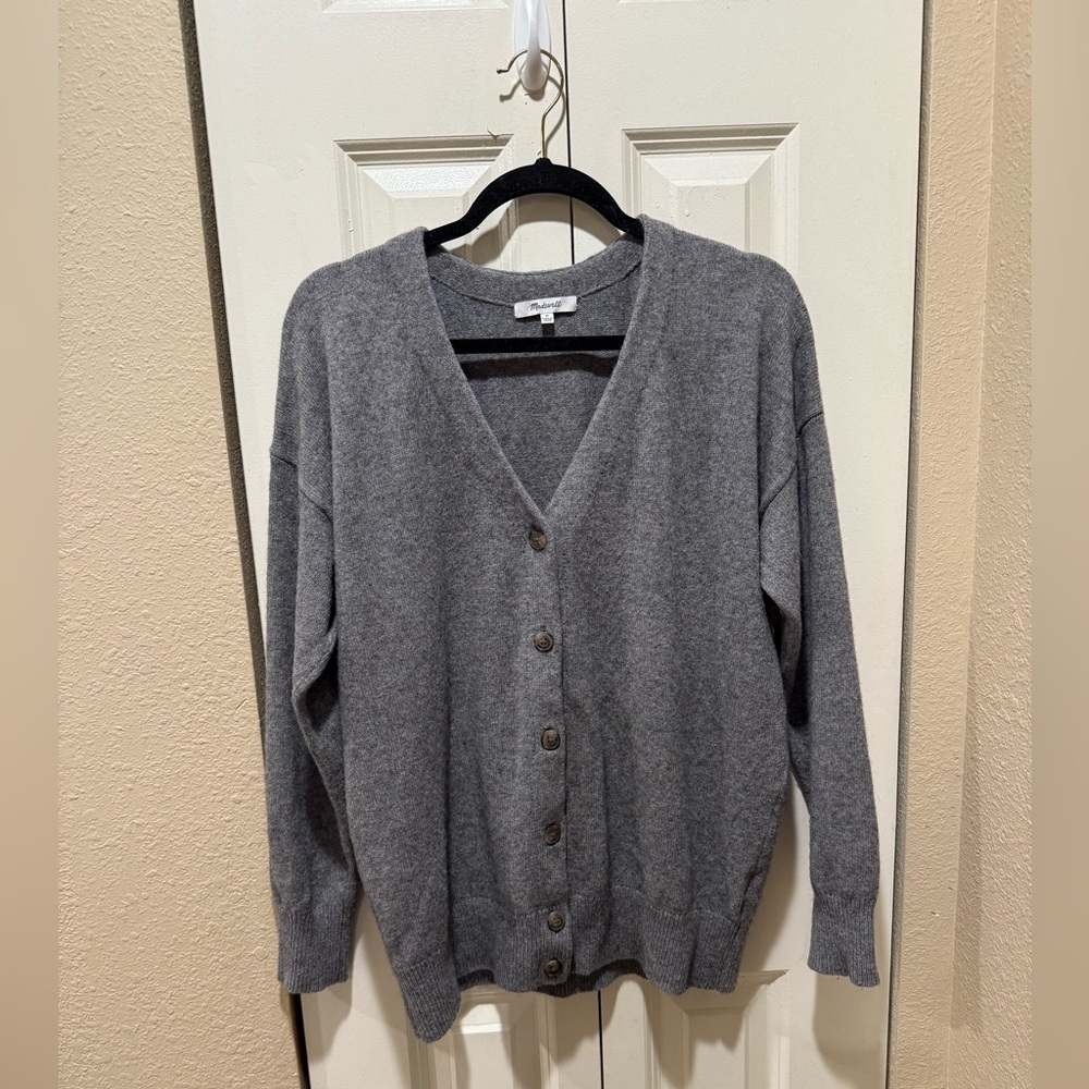 Madewell V-Neck Merino Wool blend  Relaxed Cardigan Heather Pewter, size M - Picture 6 of 11